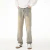 Jeans voor heren Retro losse lange jongenstrend Modieus Koreaans All-Match Straat Tieners Rechte noodlijdende gele modderkleurige broek