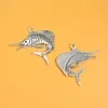 Breloques antiques plaquées argent, 2 pièces/lot, 53x57mm, pendentifs de pêche en poisson pour bricolage, porte-clés, fournitures de fabrication de bijoux, accessoires