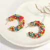 Hoop Earrings AENSOA Handmade Rainbow Seed Bead For Women Gold Plated Twisted Metal Round Colorful Beaded Jewelry 2024