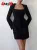 Robes décontractées Femmes élégantes manches longues col carré sexy mini robe noire moulante courte vintage bandage serré 2024