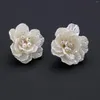 Stud Earrings White Handmade Three-dimensional Pearl Flower For Women Korean Bridal Wedding Accessories 2024 Trend Jewelry