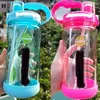 5 Bottiglia d'acqua portatile in plastica con cannuccia Candy Color da 1000 ml con cinturino 240129