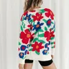 Omchion pull femme coreano moda grande flor bordado camisola feminina o pescoço solto malha pulôver oversized jumper 240130