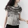 Kvinnors T-skjortor Summer Fashion Printing Lace Patchwork T-shirt Top Women Round Neck Loose Corth Sleeve Pullovers Tees Female Clothes