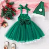 Flickklänningar Pudcoco Infant Kids Baby Christmas Dress with Hat Ruched Fluff Trim Tulle Tutu Mini Santa för Costume Party 6M-5T