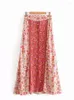 Röcke Vintage Chic Hippie Damen Blumendruck Hohe elastische Taille Strand Bohemian Rock Damen Einreihig A-Linie Boho Maxi