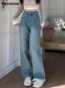 Cotvotee Jeans blu da donna Moda coreana Casual a vita alta Chic Vintage Mamma Pantaloni dritti a figura intera Y2k 240123