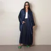 Roupas étnicas Silk Cetim Eid Party Marroquino Bat Manga Aberta Abaya Cardigan Mulheres Muçulmanas Maxi Vestido Turquia Árabe Kaftan Dubai Vestido Longo