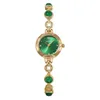 Armbandsur kvinnors ljus lyxklocka märke mode green jade diamant set litet vattentätt guldmynt mönster armband watchv71