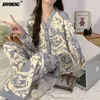 Elizabeth Duck Japonais Kimono Automne Hiver Femmes Pyjamas Ensembles Faux Coton Manches Longues Homesuits Casual Vneck Revers Vêtements De Nuit 240201