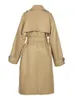 Осенний женский длинный однотонный плащ, классический двубортный пиджак с лацканами и поясом, женский классический 240202