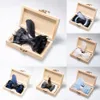 Black blue solid feather bow tie handmade mens bow tie brooch Wooden box sets wedding party gift JEMYGINS design 240202