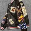 Calle rufián guapo chaqueta bomber de cuero de pu pareja traje de motocicleta estadounidense uniforme de béisbol chaqueta de cuero de moda retro 240126