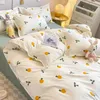 Ins Style Duvet Cover Set with Flat Sheet Pillowcases Cute Orange Cherry Crow Printed Single Double Queen Size Girls Bedding Kit 240131