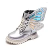 Сапоги для девочек до щиколотки с крыльями бабочки, стильная осенне-зимняя обувь для малышей черного и серебристого цвета для От 3 до 12 лет Bota Infantil