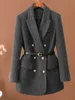 Veste en laine Vintage pour femme, livrée avec ceinture, haut de tempérament vert saisonnier, Blazer féminin, automne et hiver, 240202