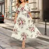 Plus Size Summer Dres Blumenchiffon Vneck Shortsleeved Kleid Elastizität High Taille Bohemian 240202