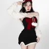 Abiti da lavoro Moda coreana Lolita Set a due pezzi Donna Sexy Fiocco rosso Peluche Slip Party Mini Scialle bianco Top Abito natalizio Inverno 2024