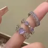 Кольца кластера Y2K с фиолетовыми кристаллами неправильной формы в форме сердца для женщин Kpop креативное геометрическое открытое кольцо в стиле панк винтажные модные ювелирные подарки