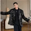 Koreanska herrs paljetter Blazer Glitters Bling Suit Jackets Singer Stage Shiny Kläder Svart Silver Oversize Party Coat Man 240201