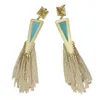 Dangle Earrings Blue Triangle Tassel Drop For Women Chain Ear Studs Chandelier Boho Geometric Jewelry Bride Wedding Accessories