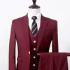 Men's Suits Burgundy Evening Party Formal Men 3 Piece Notched Lapel Classic Style Wedding Groom Tuxedos Jacket Pants Vest