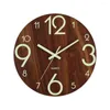 Wall Clocks White Numbers Clock Dark Brown Wooden Modern 12 Inch With Glow-in-the-dark Silent Home For Room