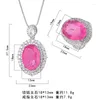 Ketting Oorbellen Set EYIKA Luxe Brazilië Sieraden Voor Vrouwen Oval Cut Paars Roze Kleur Fusion Stone Hanger Ring Bruiloft