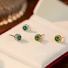 Stud Earrings Girls 925 Sterling Silver French Light Luxury Baroque Carved Green Zircon For Women Wedding Party Jewelry