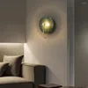 Wall Lamp Modern Round Moon Indoor Copper Marble Bedside Light Luxury Living Room Background Aisle Stair Cloakroom LED