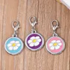 Hundtagg Pet Cat ID Namn Daisy Flower Necklace Pendant For Collar Hangtags Metal Keyring Puppy Accessories