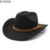 Invierno otoño Hombres mujeres occidentales Sombrero de vaquero para caballero dama vaquera Jazz Sombrero de ala ancha Sombrero Fedora Sombrero Hombre 240119