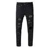 Herenjeans Wit High Street Stretch Skinny Street chic Verontruste Lichtblauwe Strass Vernietigde Gaten Kwaliteit Slim Fit Merk