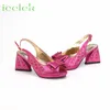 Fuchsia-Farbdesign, afrikanische Damen-Schuhe und Taschen-Set, Peep-Toe-Sandalen mit glänzendem Kristall für Hochzeitsfeier 240130