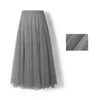 Skirts Spring Summer Women Midi Long Skirt Korean Style Ladies Elastic A-line High Waist Tulle Female Pleated Mesh Tutu