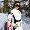 White Ski Jumpsuit Thicken Winter Warm Woman Snowboard Skisuit Outdoor Sports Skiing Pant Set Zipper Ski Wear 240122