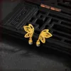 Серьги-подвески из желтого золота 999 пробы 24 карата, женские полые жемчужные бабочки