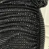 Lässige Kleider Schwarz Strass Mesh Rollkragen Minikleid Top Qualität 2024 Neueste Kollektion Frühling Herbst Langarm Elegante Frauen