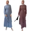 Ubranie etniczne Eid muzułmańskie kobiety długie rękawy spódnice 2 -częściowe zestawy Abaya Dubai Turkey Outfits Arabia Islamska femme