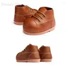 Laarzen Bruin Leer Grote Teen Broodschoenen Dames Derby Platte Casual Cross Lace Up Ronde Mode Enkel Kuitlaarzen Schoen