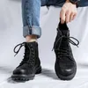 Schoenen voor Mannen Casual Ronde Neus Werklaarzen Heren Laarzen Hoge Laarzen Leer Effen Kleur Mannelijke Enkellaarsjes 240118