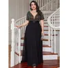 Plus size V Neck Rhombus cekin luksus 4xl5xl szyfonowa sukienka impreza balowa czarny rękaw 3/4 nad sukienką maxi na imprezę ślub 240130