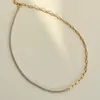 18k Guldpläterad halsband Tarnish Free rostfritt stål Mixed Design Paper Clip Zircon Tennis Chain Jewelry