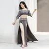 Sahne Giyim Göbek Dans Eğitimi Giysileri Oriental 2024 Moda Kenar Püskül Gevşek Buz İpek Performans Grubu Kadın