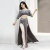 Vêtements de scène Vêtements d'entraînement de danse du ventre Oriental 2024 Mode Bord Gland Lâche Glace Soie Performance Groupe Robe Femme