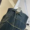 Damenwesten Unregelmäßigkeit Einreiher Denim Weste Jacke Frauen Einfarbig Revers Tasche Weste Outwear Weibliche Streetwear Fashion