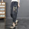 Jeans da donna Retro stampato Tasca grande ritagliata per l'estate Slim Fit Pantaloni larghi e dimagranti con blocco colore Harlan Carota 2024
