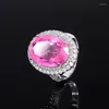 Ketting Oorbellen Set EYIKA Luxe Brazilië Sieraden Voor Vrouwen Oval Cut Paars Roze Kleur Fusion Stone Hanger Ring Bruiloft