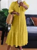 Plus Size Women Shirt Dress Summer Sexy V Neck Buttons Half Sleeve Long Maxi Vestidos Bohemian Elegant Party Robe 240127