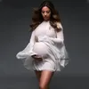 White Chiffon Summer Maternity Pography Props Short Dress Flare Sleeve See Through Pregnancy Po Shoot Short Dress 240129